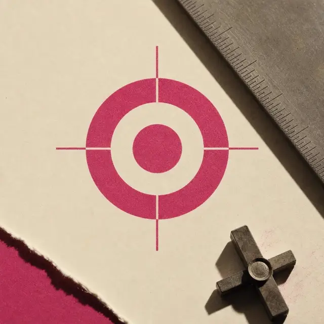Reticulado de mira tipográfico impresso em magenta, still life editorial